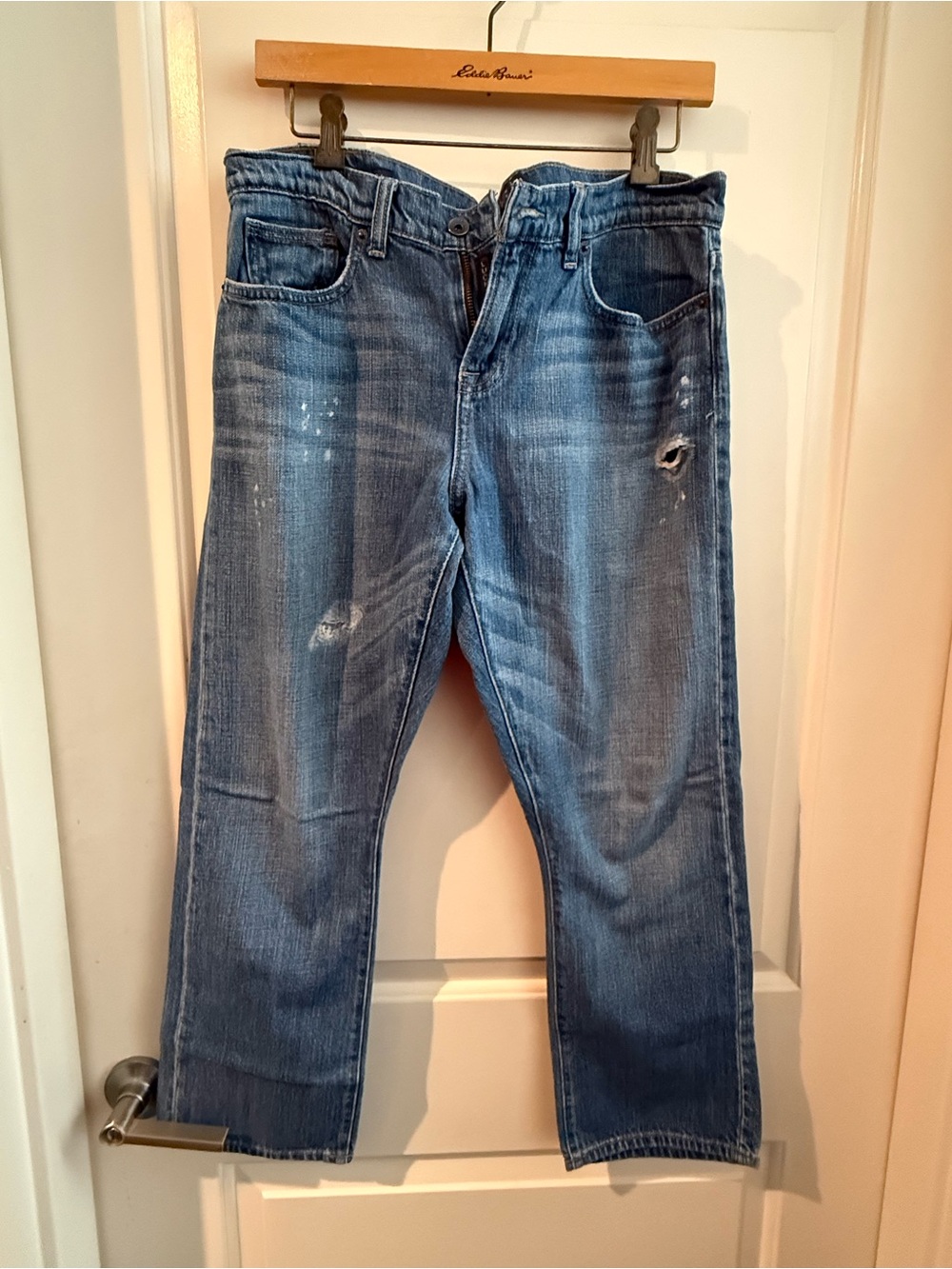 Lucky Brand Medium Blue Straight-Leg Jeans with Distressed Details